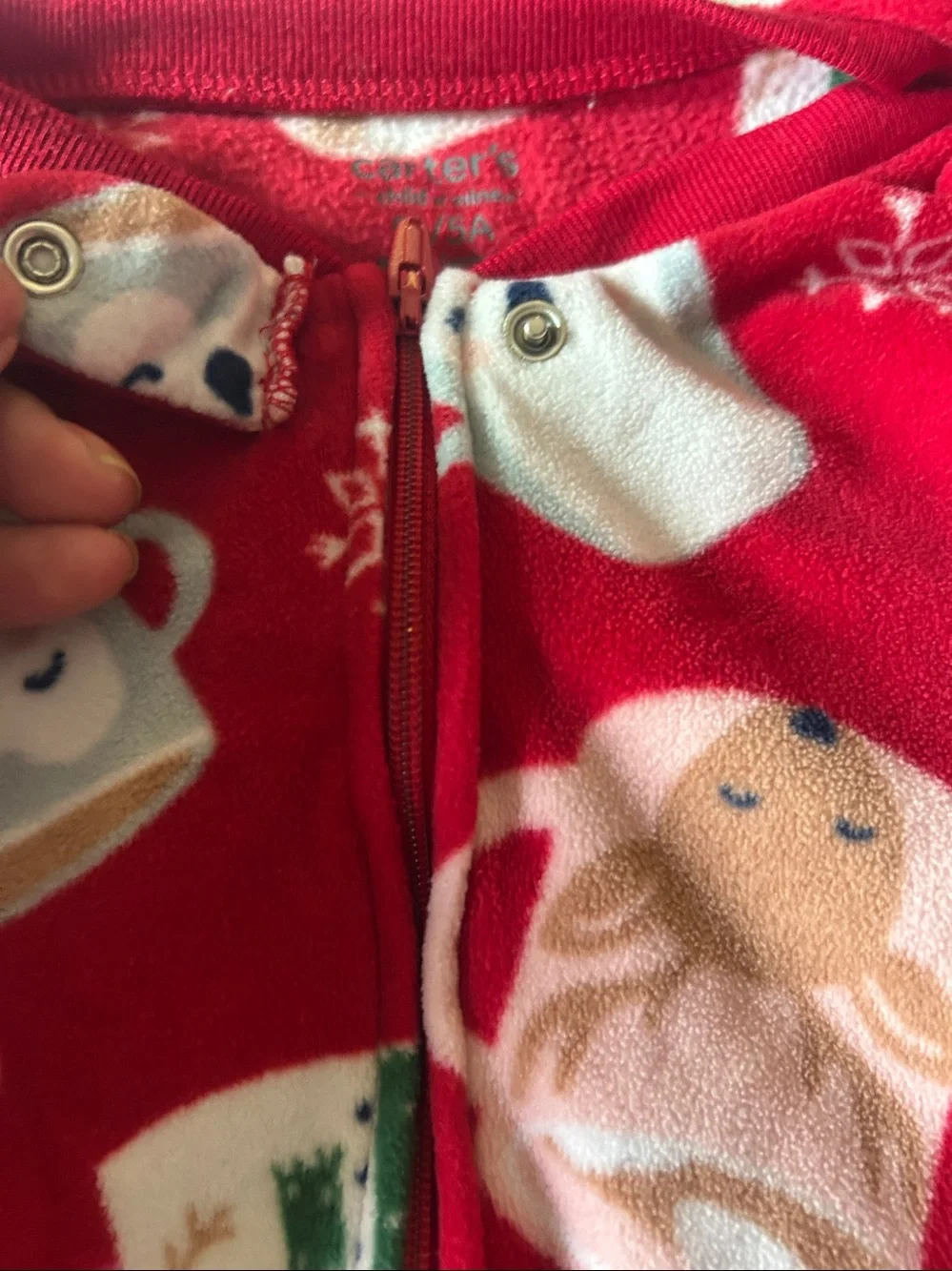 Carter's Red Holiday Fleece One-Piece Footed Pajamas with Mug & Bear Print